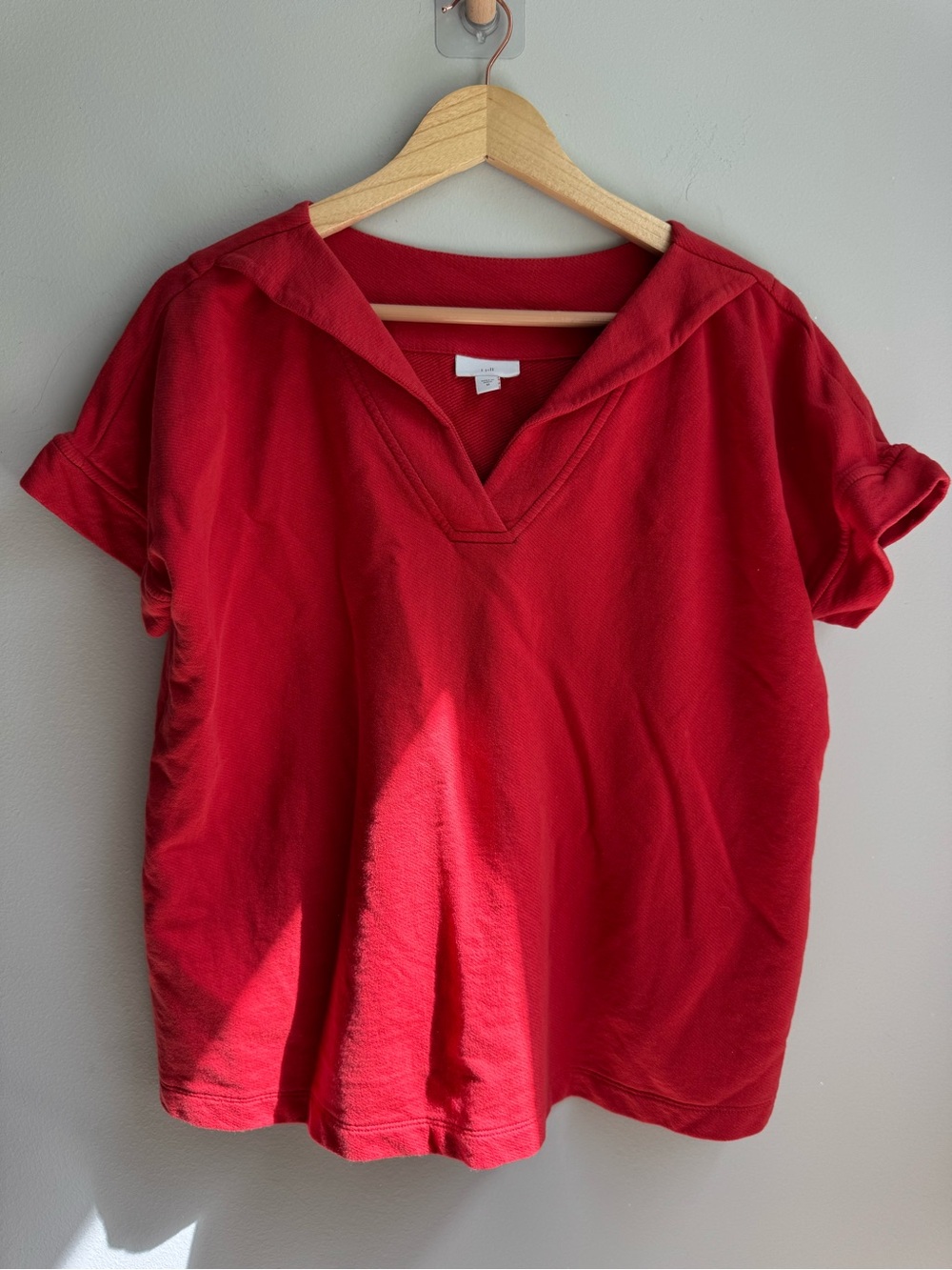 J. Jill Red V-Neck Short Rolled Collar Sweater Sleeve Tee